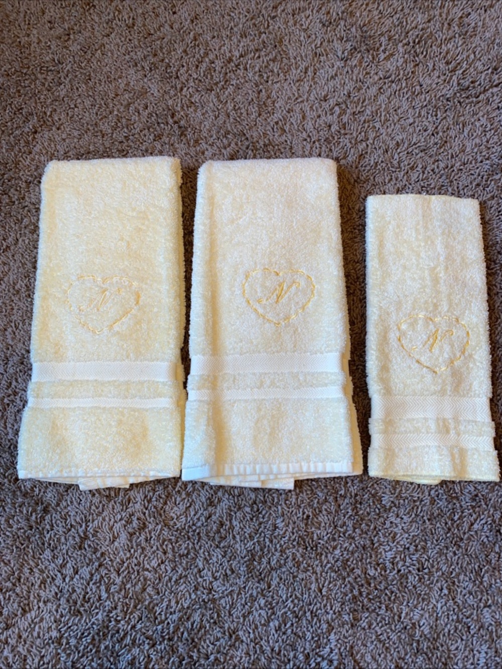 Ralph Lauren Vintage Hand Towel Washrag Set Yellow Monogrammed with "N" Cottage